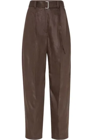 Brunello Cucinelli Broeken, Dames, Bruin, M, Linnen, Wijde Linnen Broek