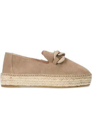 Manfield Schoenen, Dames, , 36 EU, Suède, Taupe Suède Espadrilles met Kettingdetail