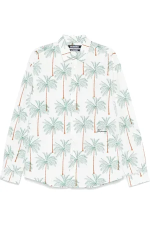 Jacquemus Overhemden, Heren, Veelkleurig, L, Witte Grafische Print Knoopshirt