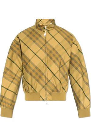 Burberry Jassen, Heren, Groen, S, Katoen, Bomberjack met ruitpatroon en ritssluiting