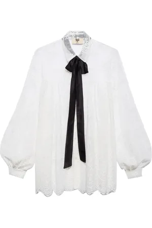 ANIYE BY Blouses & Shirts, Dames, Wit, XS, Satijn, Wit kanten overhemd met ballonmouwen