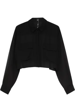 MARELLA Blouses & Shirts, Dames, Zwart, L, Zwarte Georgette Crêpe Cropped Blouse
