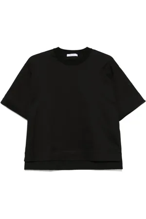 Max Mara Tops, Dames, Zwart, L, Katoen, Zwart T-shirt met ronde hals en geborduurd logo