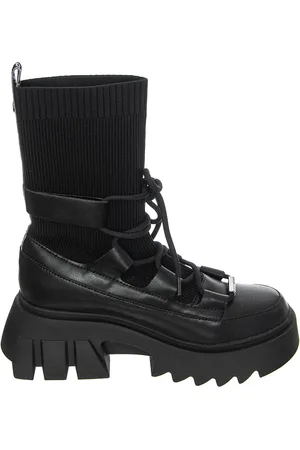 Steve Madden Schoenen, Dames, Zwart, 36 1/2 EU, Leer, Zwarte Leren Veterlaarzen met Halfhoge Schacht