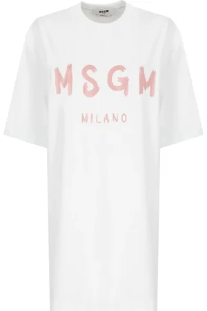 Msgm Kleedjes, Dames, Wit, XS, Katoen, Witte Katoenen Jurk met Logo
