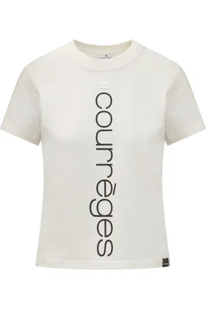 Courrèges Tops, Dames, Wit, L, Katoen, T-shirt met korte mouwen en print op de voorkant