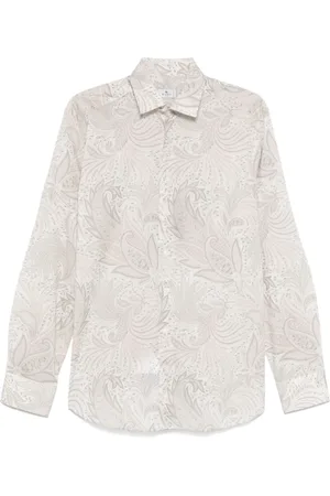 Etro Overhemden, Heren, Grijs, M, Witte Rome Shirt met Bladprint