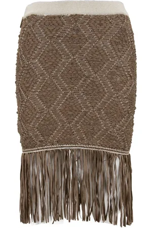 Elisabetta Franchi Rokken, Dames, Bruin, S, Katoen, Rok met rits, haak en franjes