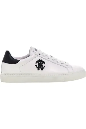 Roberto Cavalli Schoenen, Heren, Wit, 46 EU, Leer, Logo Sneakers Wit/Zwart Man Italië