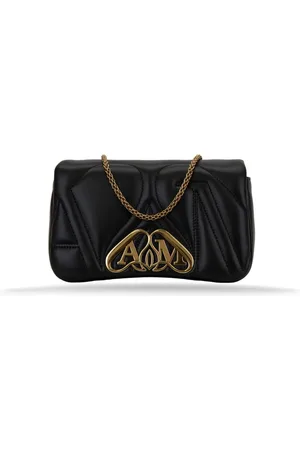 Alexander McQueen Tassen, Dames, Zwart, ONE Size, Leer, Gewatteerde leren schoudertas met ketting