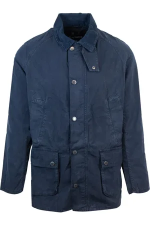 Barbour Mantels, Heren, Blauw, S, Katoen, Blauwe Katoenen Jas met Volledige Rits