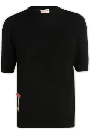 Lanvin Tops, Dames, Zwart, S, T-shirt met ronde hals en korte mouwen