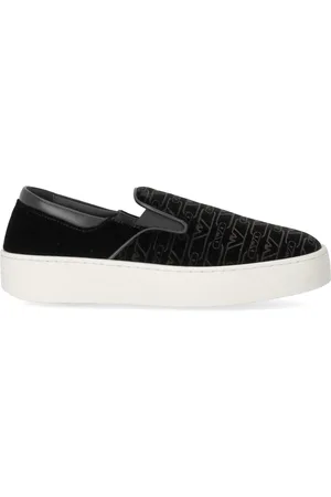 Emporio Armani Schoenen, Dames, Zwart, 38 EU, Leer, Monogram Slip-On Sneaker