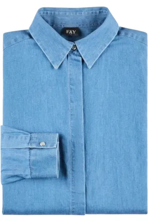FAY Blouses & Shirts, Dames, Blauw, XS, Denim, Denim Overhemd met Italiaanse Kraag