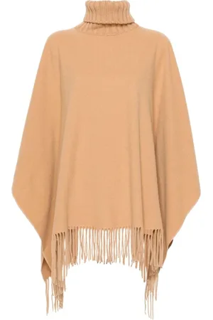 Fabiana Filippi Jassen, Dames, Bruin, ONE Size, Wol, Camel Gebreide Cape Jas
