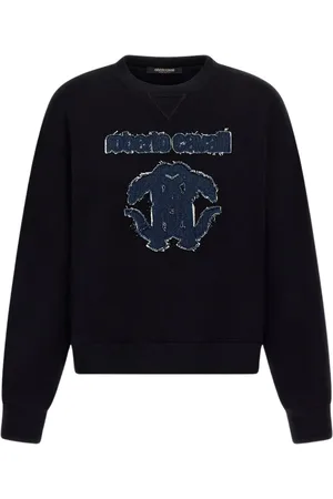 Roberto Cavalli Sweatshirts & Hoodies, Dames, Zwart, L, Katoen, Geborduurde Logo Sweater Zwart Vrouw
