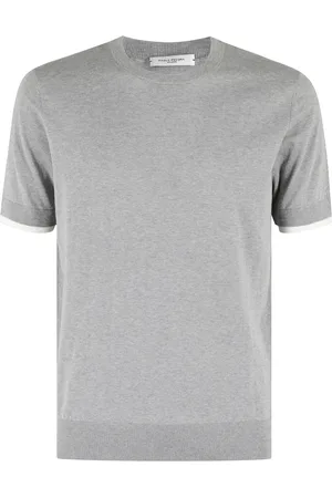 Paolo Pecora Truien, Heren, Grijs, S, Katoen, Lichtgrijze Melange T-shirt met Korte Mouwen