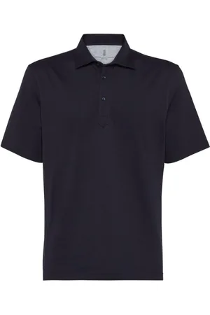 Brunello Cucinelli Tops, Heren, Blauw, XL, Katoen, Marineblauwe katoenen polo sweater