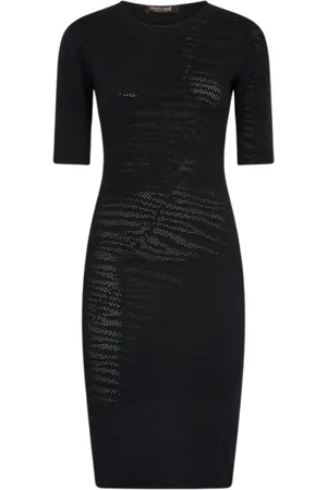 Roberto Cavalli Kleedjes, Dames, Zwart, S, White Tigress Wool Midi Jurk