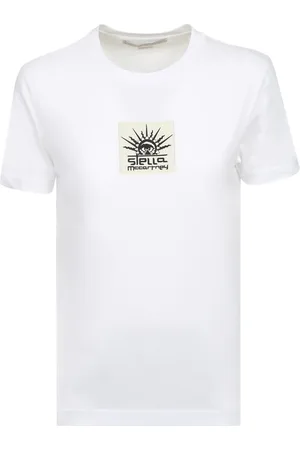 Stella McCartney Tops, Dames, Wit, M, Katoen, T-shirt van katoen met logo-print