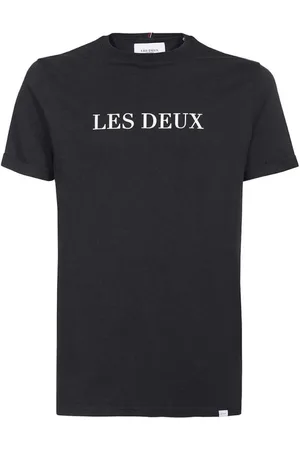 Les Deux Tops, Heren, Blauw, XS, Katoen, Katoenen Ribgebreide T-shirt met Ronde Hals