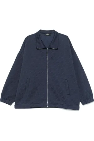 Fendi Jassen, Heren, Blauw, M, Katoen, Monogram Zip-Up Sweatshirt