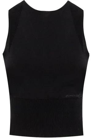 ERMANNO SCERVINO Tops, Dames, Zwart, S, Geribbelde Top met Ronde Hals en Logo