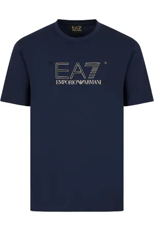 EA7 Tops, Heren, Blauw, XL, Katoen, Short Sleeve Logo T-shirt