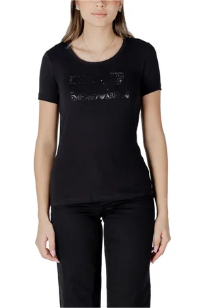 EA7 Tops, Dames, Zwart, XS, Katoen, Katoenen T-shirt met Korte Mouwen