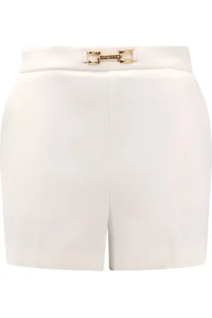 Elisabetta Franchi Korte broeken, Dames, Wit, S, Polyester, Shorts met logoed Horsebit-detail en rits