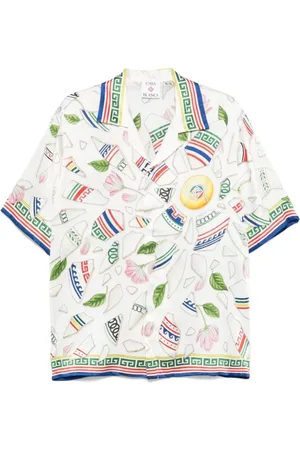 Casablanca Overhemden, Heren, Veelkleurig, L, Cuban Collar Shirt met Strepen
