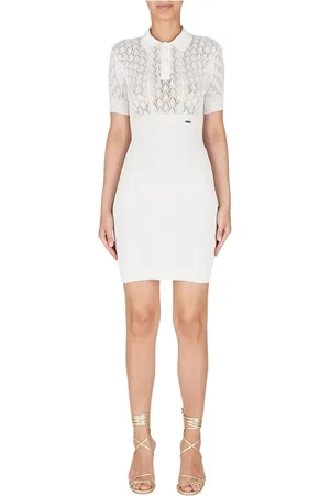 Dsquared2 Kleedjes, Dames, Wit, S, Katoen, Gebreide dagjurk