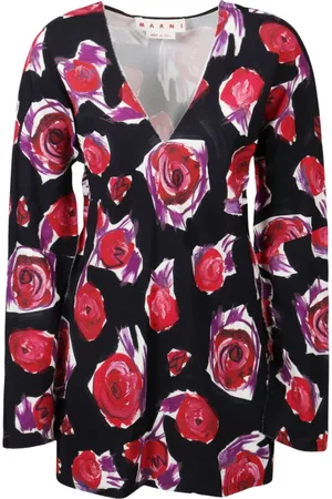 Marni Blouses & Shirts, Dames, Zwart, S, Spinning Roses Print Cady Lange Blouse