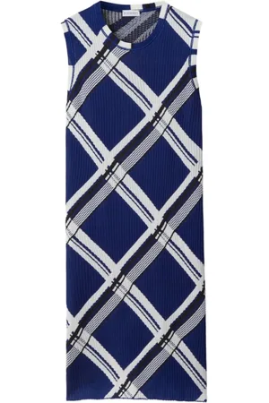 Burberry Kleedjes, Dames, Veelkleurig, S, Blauw Geruit Zijden Jurkje