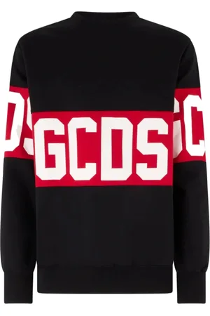 GCDS Sweatshirts & Hoodies, Heren, Zwart, M, Katoen, Zwarte Crewneck Sweatshirt met Contrasterende Logoband