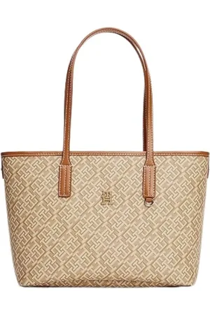 Tommy Hilfiger Tassen, Dames, , ONE Size, Leer, Monogram Grote Shopper met Textuurafwerking