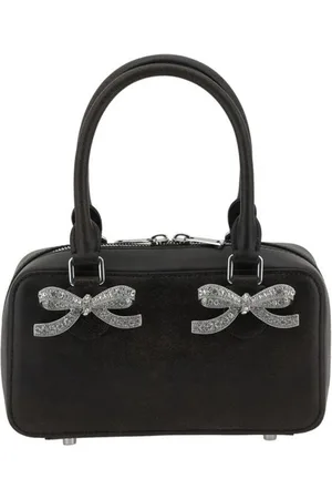 Self-Portrait Tassen, Dames, Zwart, ONE Size, Leer, Handtas met strasfranjes en buisvormige handvatten