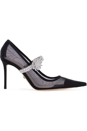 Mach & Mach Schoenen, Dames, Zwart, 37 EU, Satijn, Crystal Strap Pointed-Toe Pumps
