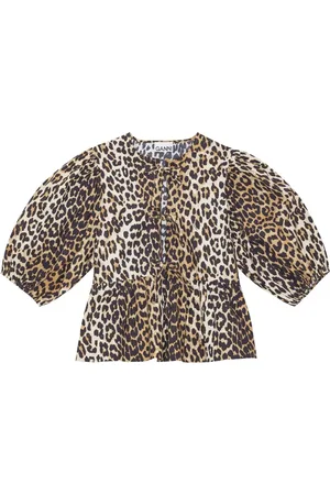 Ganni Blouses & Shirts, Dames, Bruin, M, Katoen, Blouse met luipaardprint van katoen