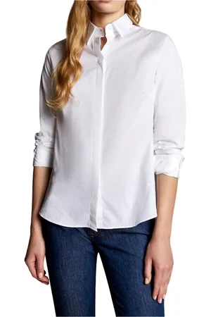 FAY Blouses & Shirts, Dames, Wit, XL, Katoen, Italiaans overhemd met hals