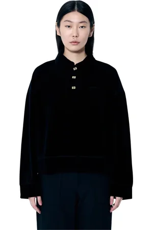 Ganni Tops, Dames, Zwart, L, Katoen, Velours Polo Shirt met Verlaagde Schoudernaad