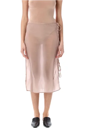 Low Classic Rokken, Dames, Roze, M, Nylon, Roze Semi-Transparante Midi Rok met Knopen