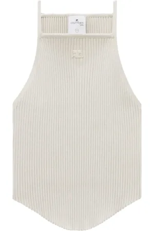 Courrèges Tops, Dames, Grijs, M, Polyester, Geribbelde Pointy Tanktop