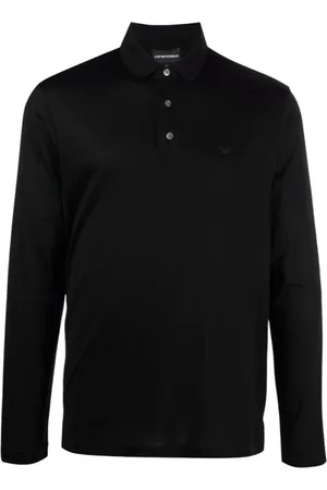 Emporio Armani Tops, Heren, Zwart, L, Katoen, Polo Shirt met Lange Mouwen
