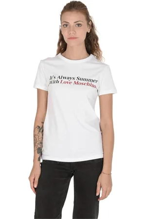 Moschino Tops, Dames, Wit, L, Katoen, Wit katoenen T-shirt met inleg