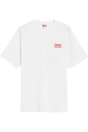 Kenzo Tops, Heren, Wit, L, Katoen, Rood Logo T-shirt - Korte Mouwen