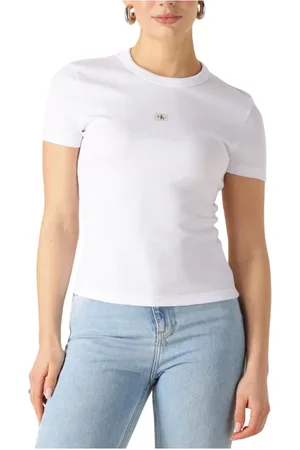 Calvin Klein Tops, Dames, Wit, XS, Katoen, Rib Fitted Tee