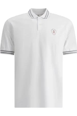 Brunello Cucinelli Tops, Heren, Wit, 4Xl, Katoen, Witte Polo Trui met Logo Print