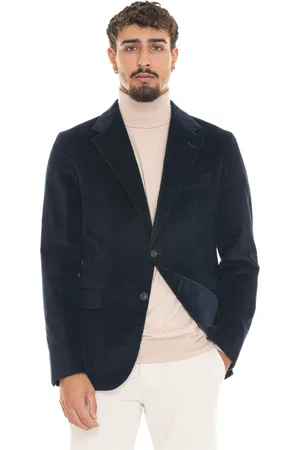 FAY Jassen, Heren, Blauw, L, Katoen, Velours Rib Jas met Knopen