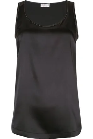 Brunello Cucinelli Tops, Dames, Zwart, L, Zwarte Zijden Top met Scoop Hals